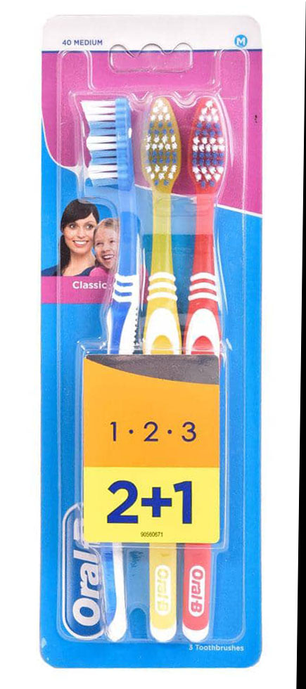 اورال بى فرشاة - Oral-B Brush (Senior, 1.2.3 Classic, 2+1, Med, 0)