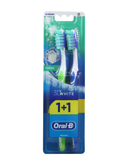 اورال بى فرشاة - Oral-B Brush (كبار, ثرى دى وايت فريش, مجانا 1+1, Med, 0)