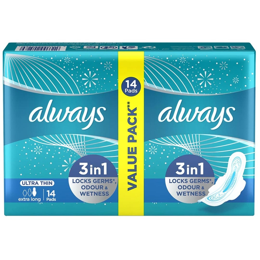 اولويز الترا رفيعة 3×1 - Always Ultra Thin 3in1 (طويل جدا, طول اليوم, عبوة اقتصادية, 14PC)