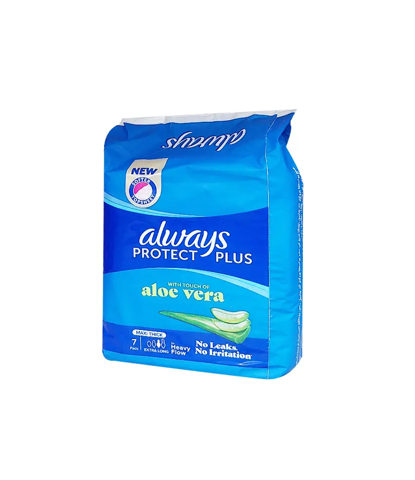 اولويز ماكسى سميكة بلمسة الالوفيرا - Always Maxi Thick With Touch of Aloe Vera (طويل جدا, طول اليوم, بدون, 7PC)