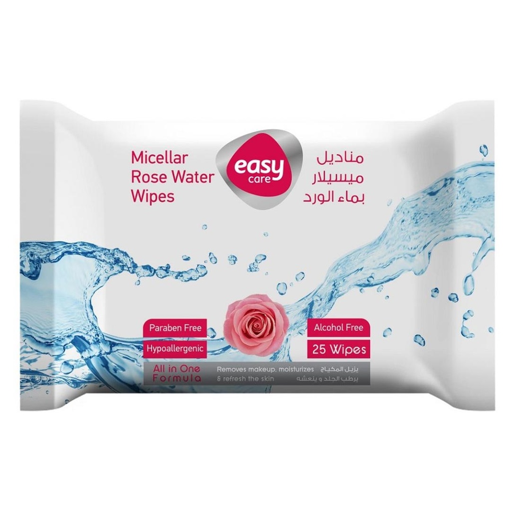 ايزى كير مناديل - Easy Care Wipes (ازالة, ميسيلار ماء ورد, 25PC)
