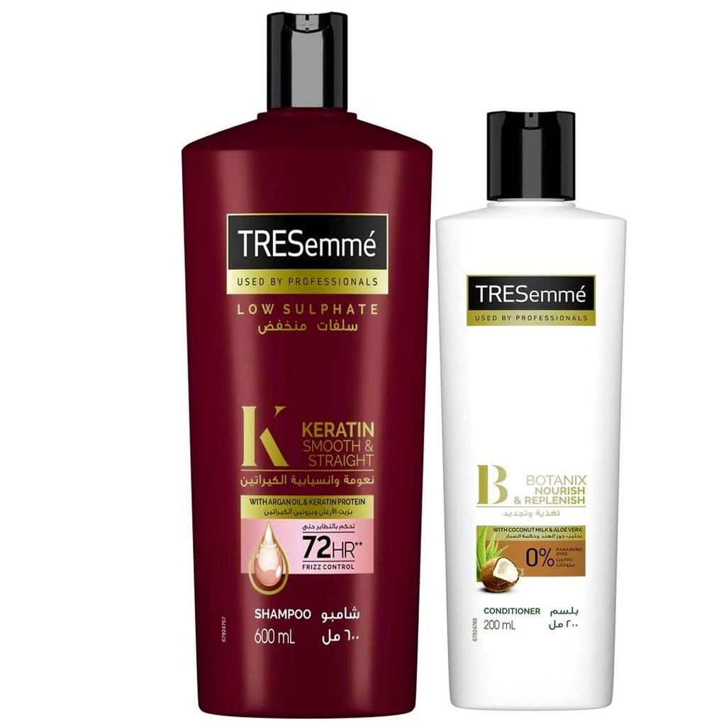 تريسمى شامبو ارجان و بروتين الكيراتين + بلسم جوز هند و صبار - TRESemme Shampoo Argan Oil & Protein Keratin + Conditioner Coconut & Aloe Vera (600ml+200ml)
