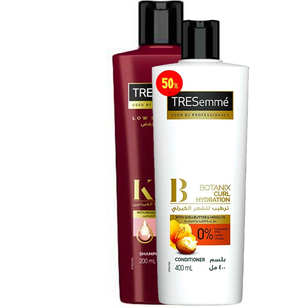 تريسمى شامبو ارجان و بروتين الكيراتين + بلسم زبدة شيا و الكركديه خصم 50% - TRESemme Shampoo Argan Oil & Protein Keratin + Conditioner Shea Butter & Hibiscus Offer 50% (200ml+400ml)