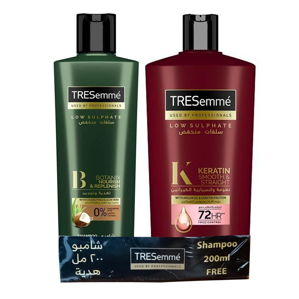 تريسمى شامبو ارجان و بروتين الكيراتين + شامبو جوز هند و صبار - TRESemme Shampoo Argan Oil & Protein Keratin + Shampoo Coconut & Aloe Vera (500ml+200ml)