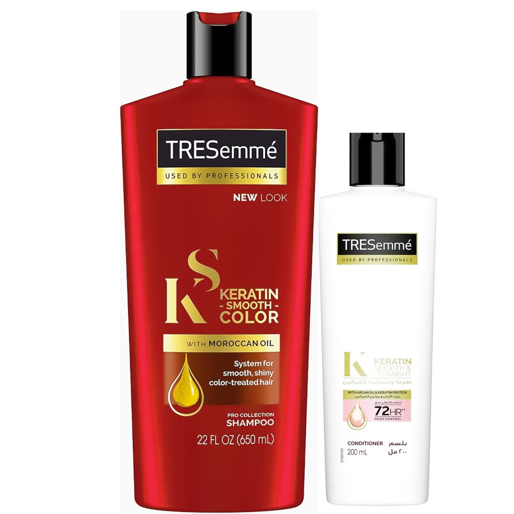 تريسمى شامبو نعومة الكيراتين ملون + بلسم ارجان و بروتين الكيراتين  - TRESemme Shampoo Smooth Keratin Color + Conditioner Argan Oil & Keratin Protein (650ml+200ml)