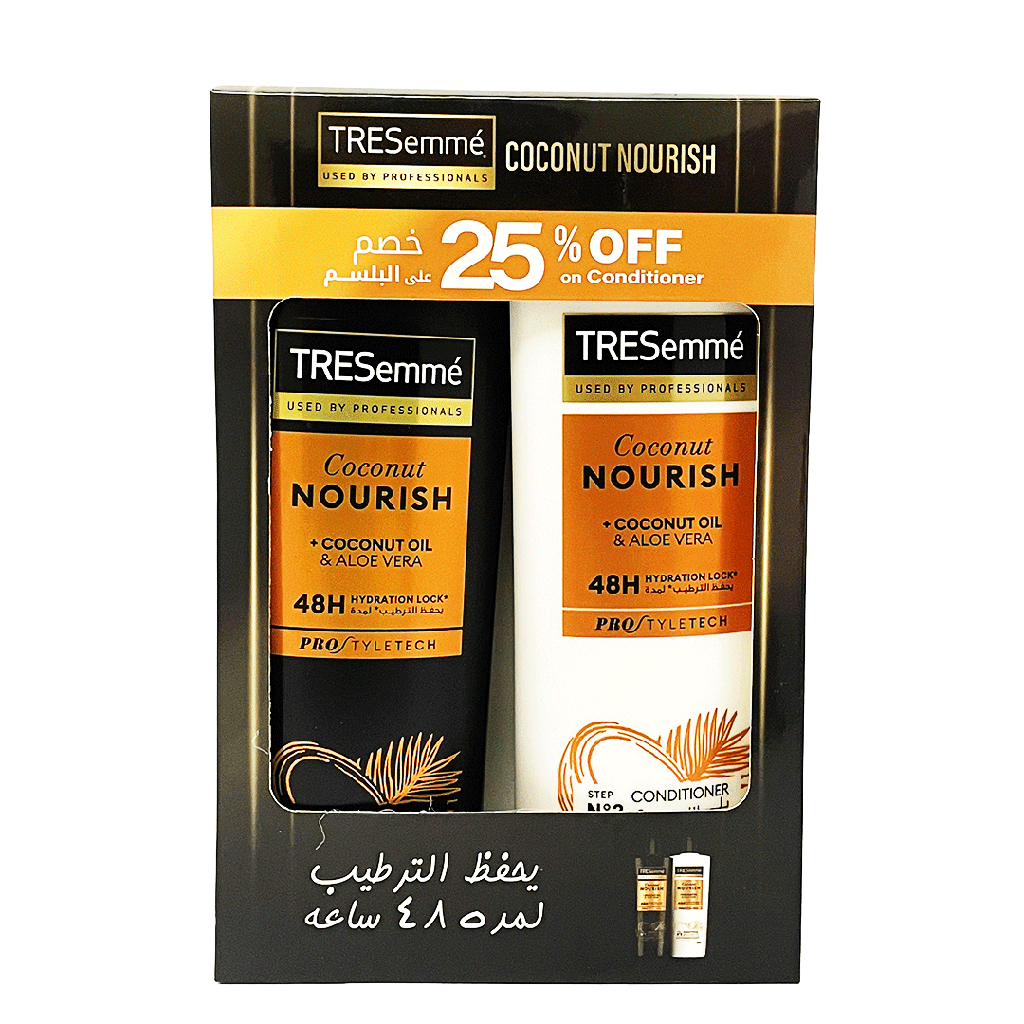 تريسمى شامبو و بلسم جوز هند و صبار خصم 25% - TRESemme Shampoo & Conditioner Coconut & Aloe Vera Offer 25% (400ml+400ml)