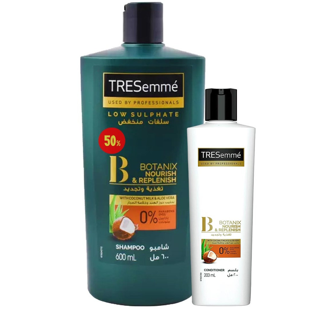 تريسمى شامبو و بلسم جوز هند و صبار خصم 50% - TRESemme Shampoo & Conditioner Coconut & Aloe Vera Offer 50% (600ml+200ml)