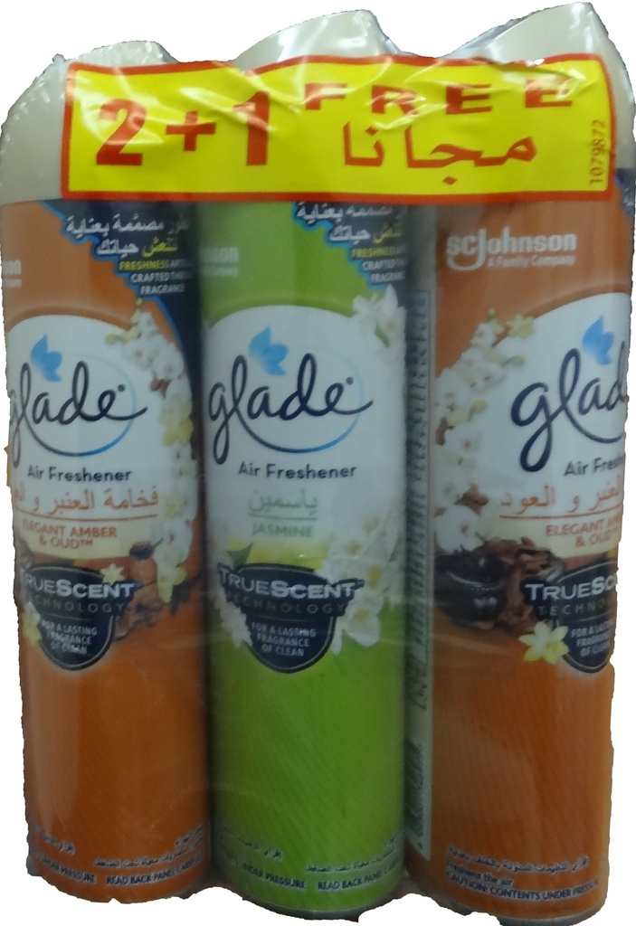 جليد ملطف جو - Glade Air Freshener (عادى, 300ml, فخامه العنبر&عود, 2+1)