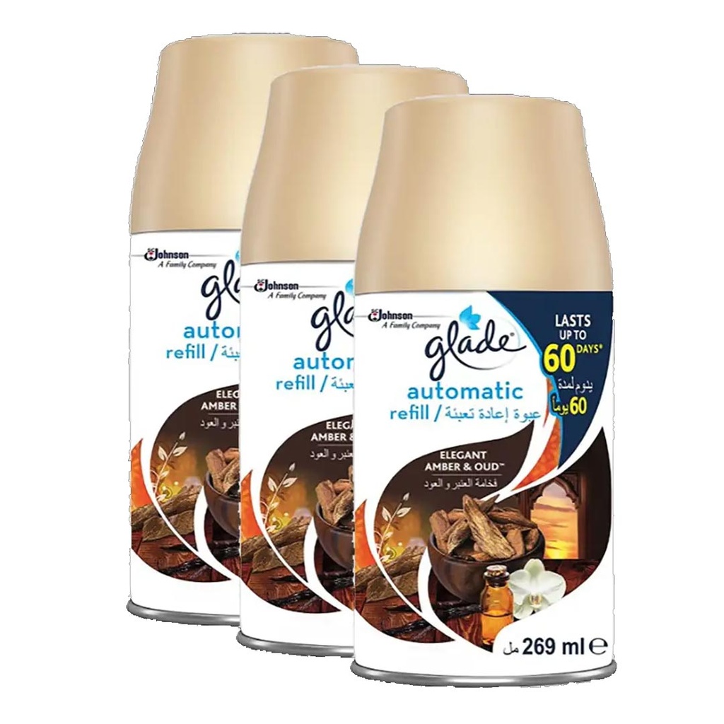 جليد ملطف جو - Glade Air Freshener (غيار, 269ml, فخامه العنبر&عود, 2+1)