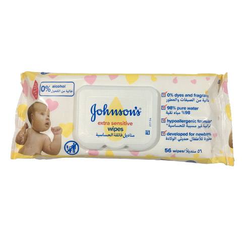 جونسون مناديل فائقة الحساسية - Johnson Wipes Extra Sensitive (56PC)