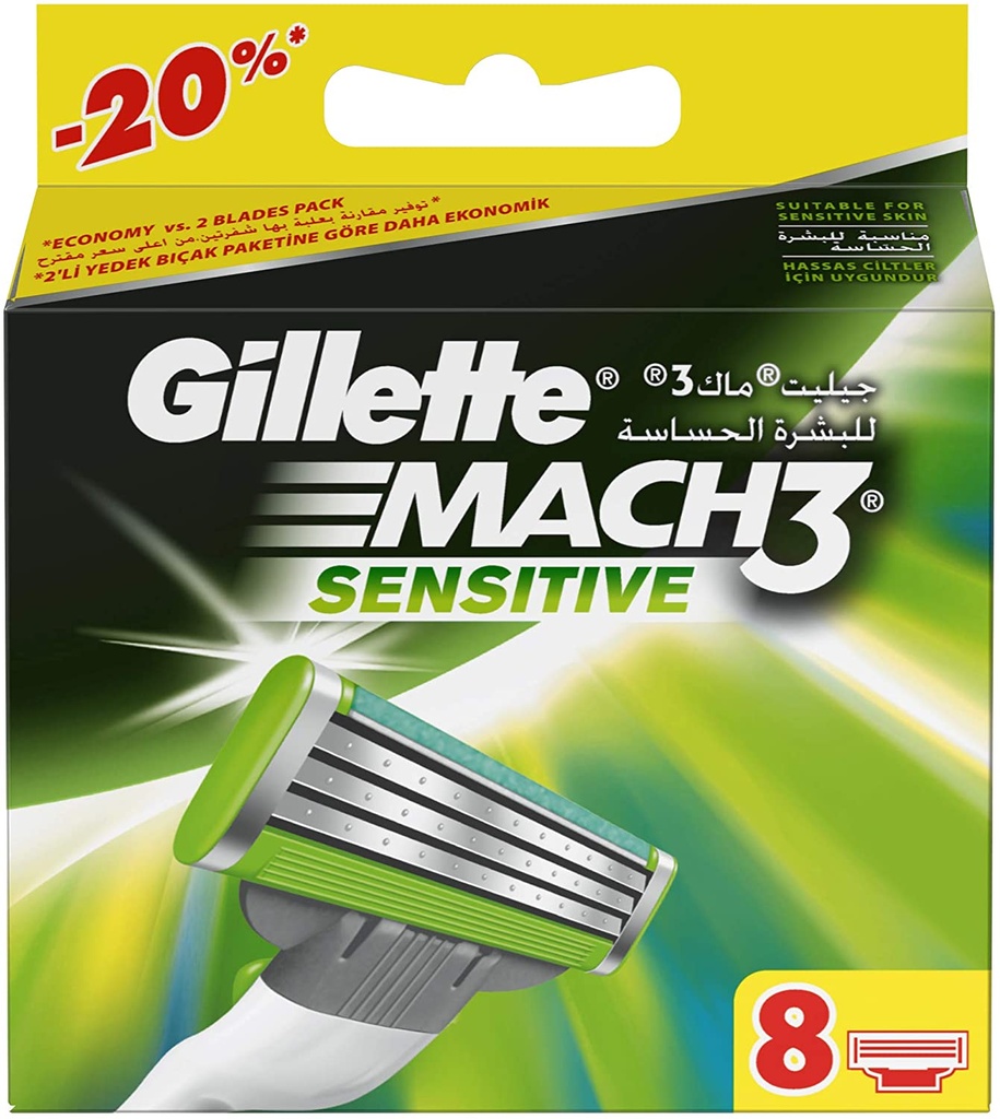 جيليت ماك3 - Gillette Mach3 (غيار, حساس, 8PC)