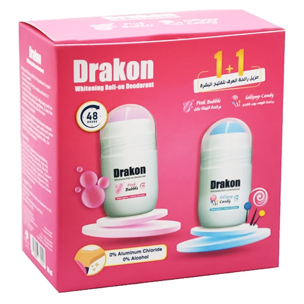 دراكون رول اون لولى بوب كاندى & بينك بابل - Drakon Roll On Lollipop Candy & Pink Bubble 1+1 (50ml)
