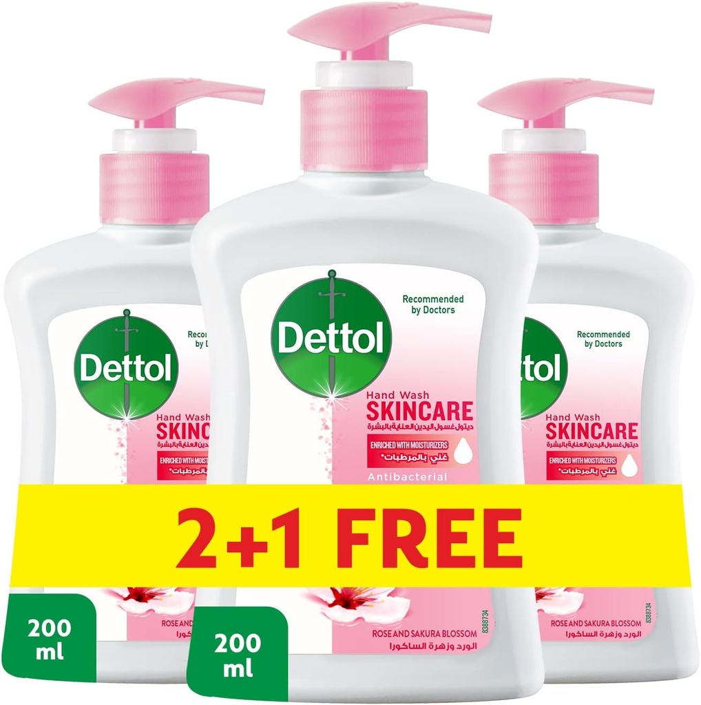 ديتول هاند ووش العناية بالبشرة - Dettol Hand Wash Skin Care (200ml, 2+1 مجانا)