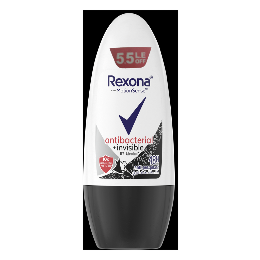 ريكسونا رول اون - Rexona Roll On (نسائى, 50ml, مضاد للبكتريا غير مرئى, خصم 5.5 جنية)