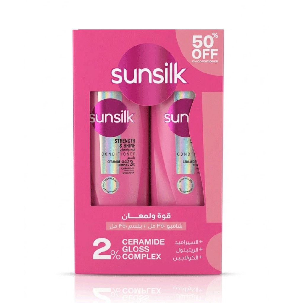 صانسيلك شامبو + بلسم لمعان & قوة خصم 50% - Sunsilk Shampoo & Conditioner Shine & Strength Offer 50%