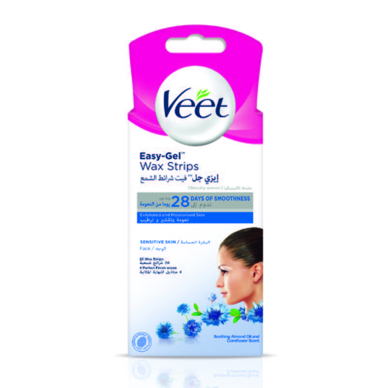 فيت شرائح شمع - Veet Wax Strips (وجه, حساسة, بدون, 20PC)