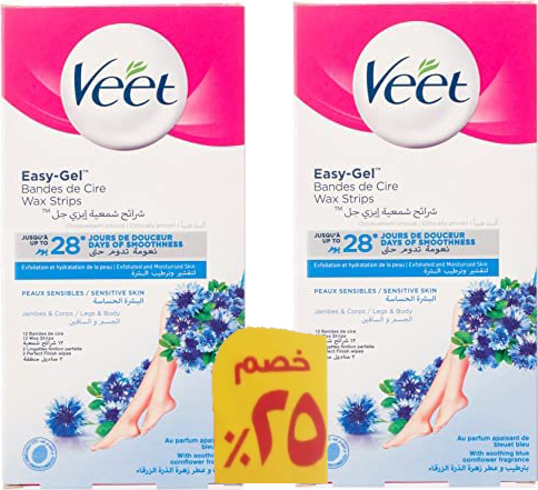 فيت شرائح شمع - Veet Wax Strips (Body, Sensitive, 1+1 Discount25%, 12PC)
