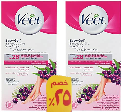 فيت شرائح شمع - Veet Wax Strips (جسم, عادية, 1+1 خصم25%, 12PC)