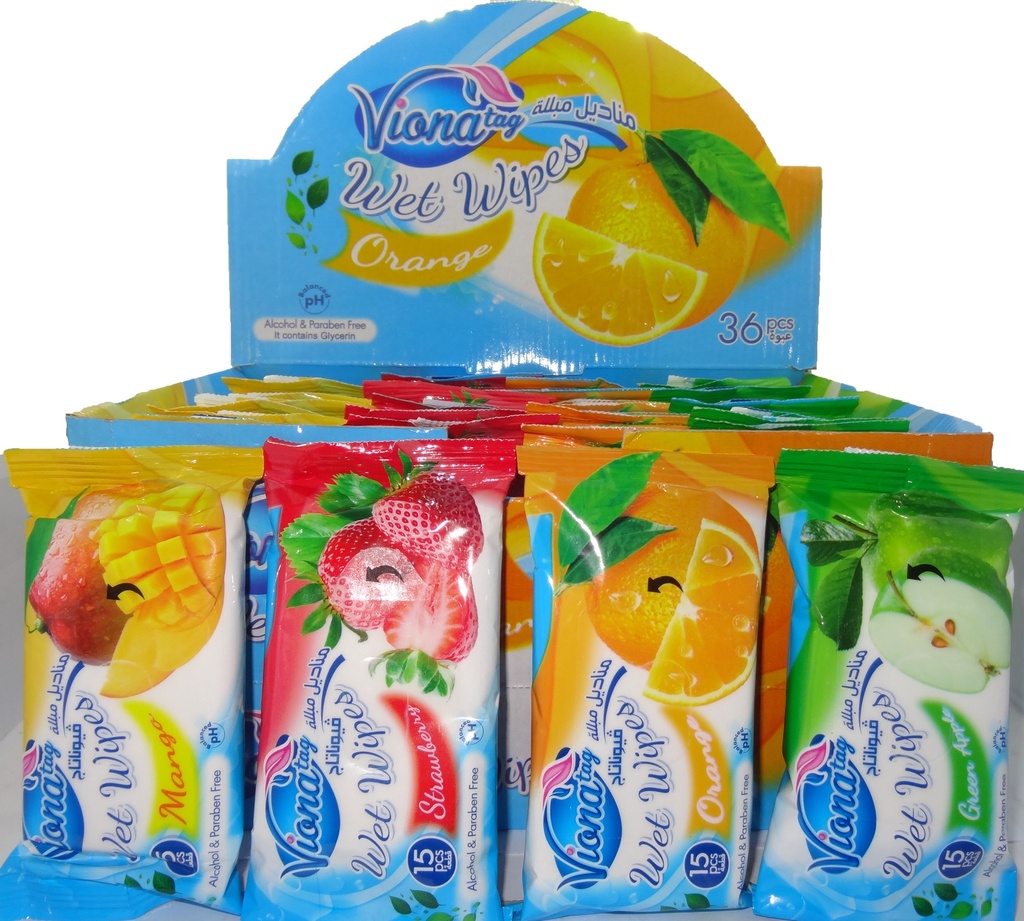 فيونا مناديل - Viona Wipes 36PC (فواكة, 15PC)