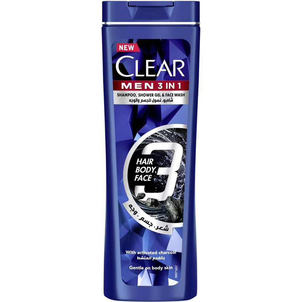 كلير شامبو 3×1 فحم منشط - Clear Shampoo 3×1 Activated Charcoal (رجالى, 180ml, بدون)