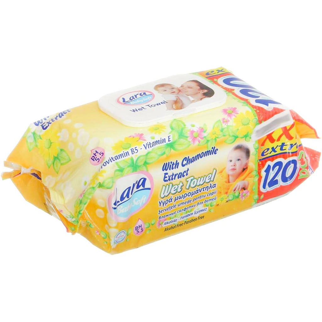 لارا مناديل اطفال كاموميل - Lara Wipes Kids Chamomile (120Pcs)