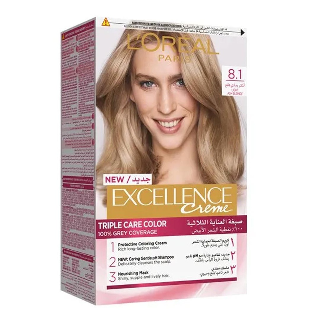 لوريال صبغة - Loreal Color (Excellence, 48ml, without, Light gray blond 8-1)