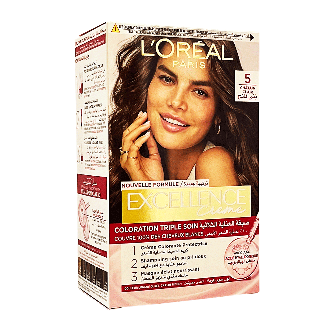 لوريال صبغة اكسيلنس 5 بنى فاتح خصم 15% - Loreal Color Excellence 5 Chatain Clair Offer 15% (light brown 5)