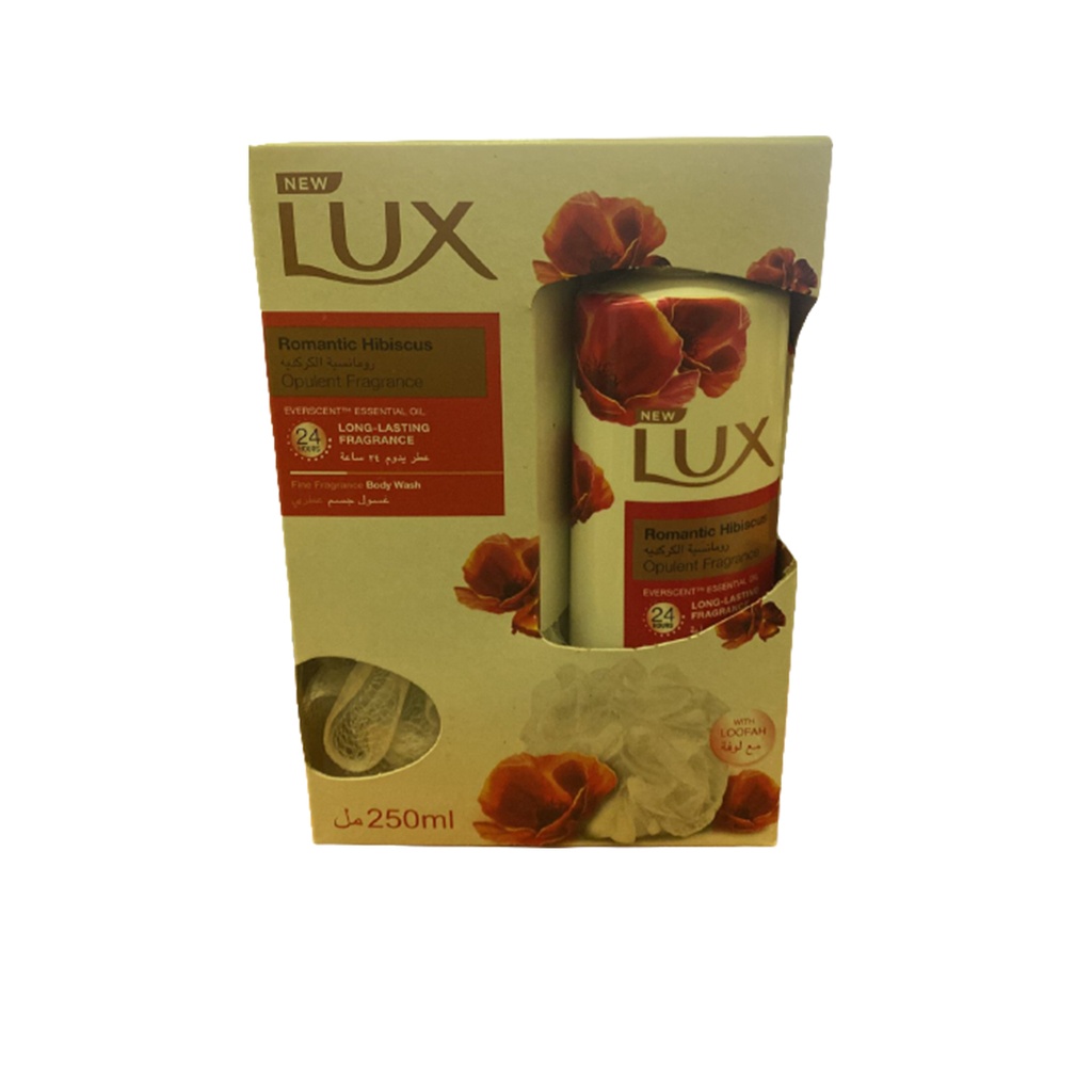 لوكس شاور - Lux Shower (250ml, رومانسية الكركديه, +ليفة)