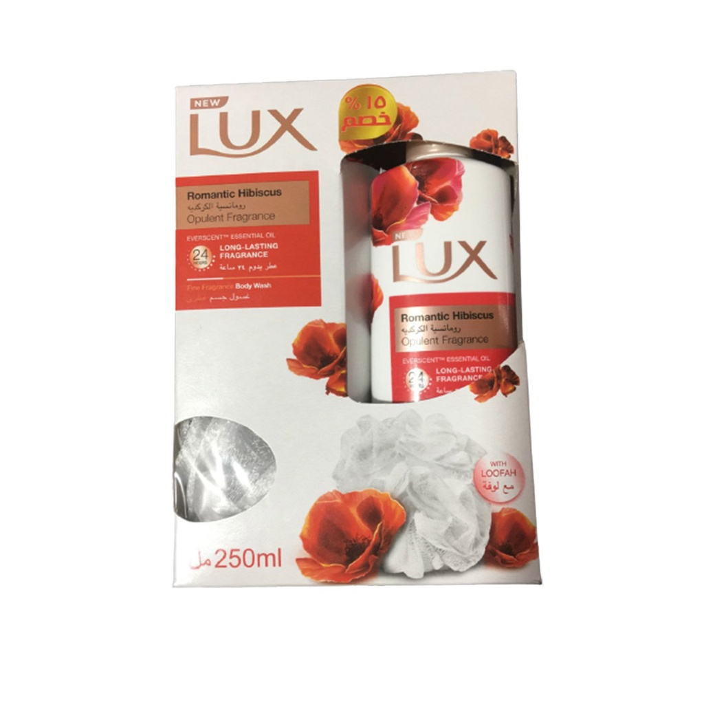 لوكس شاور رومانسية الكركدية - Lux Shower Romantic Hibiscus (250ml, +ليفة خصم 15%)