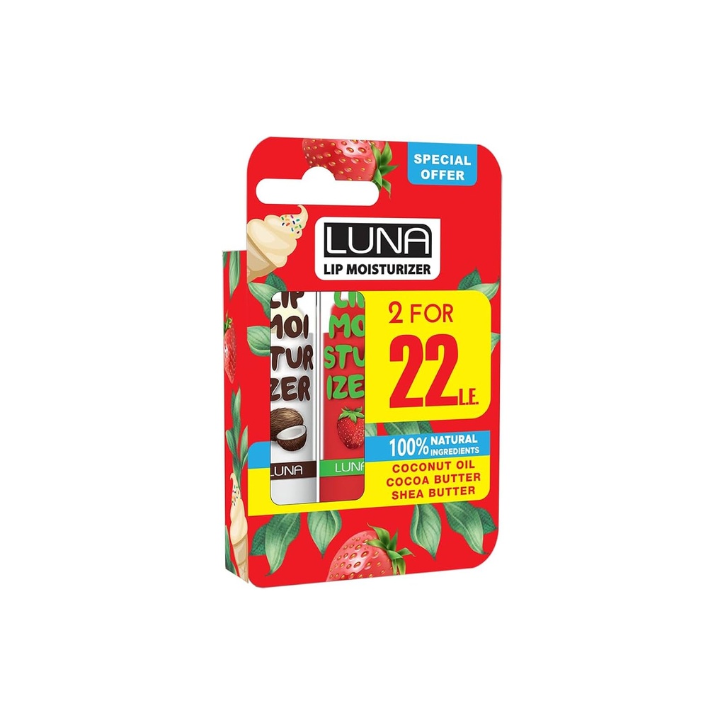 لونا مرطب شفاه عرض خاص - Luna Lip Care Special Offer 1+1 (3.5g, فراولة&فانيلا)
