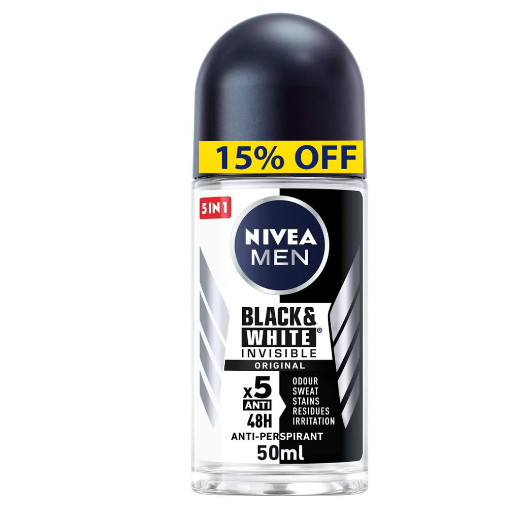 نيفيا رول اون رجالى - Nivea Roll On Men (50ml, بلاك&وايت انفيزبل اوريجنال, خصم 15%)