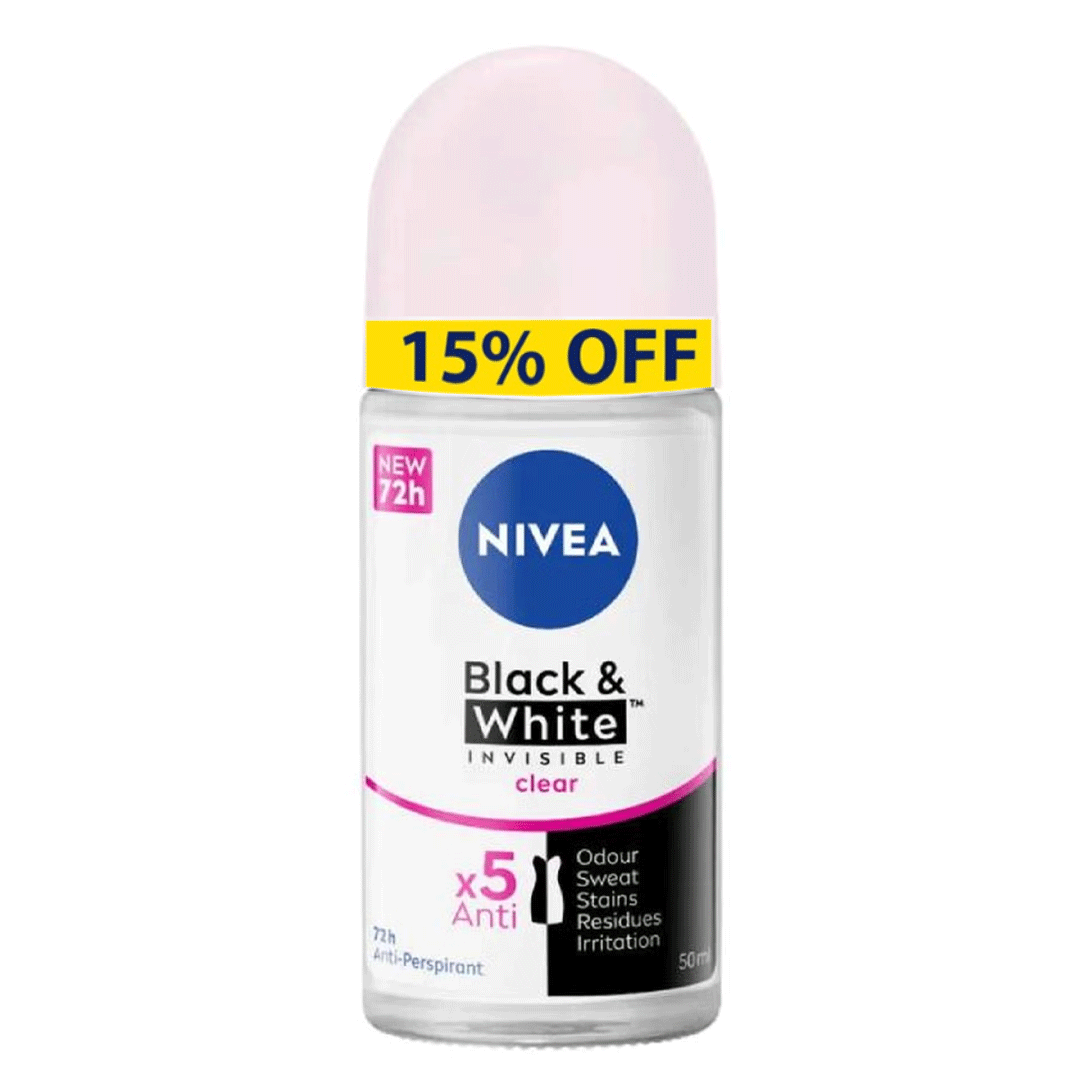 نيفيا رول اون نسائى بلاك & وايت انفيزبل كلير خصم 15% - Nivea Roll On Women Black & White Invisible Clear Offer 15%