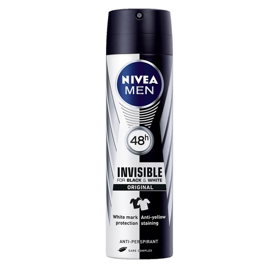 نيفيا مزيل - Nivea Deodorant (سبراى, رجالى, 150ml, بلاك&وايت انفيزبل اوريجنال, بدون)