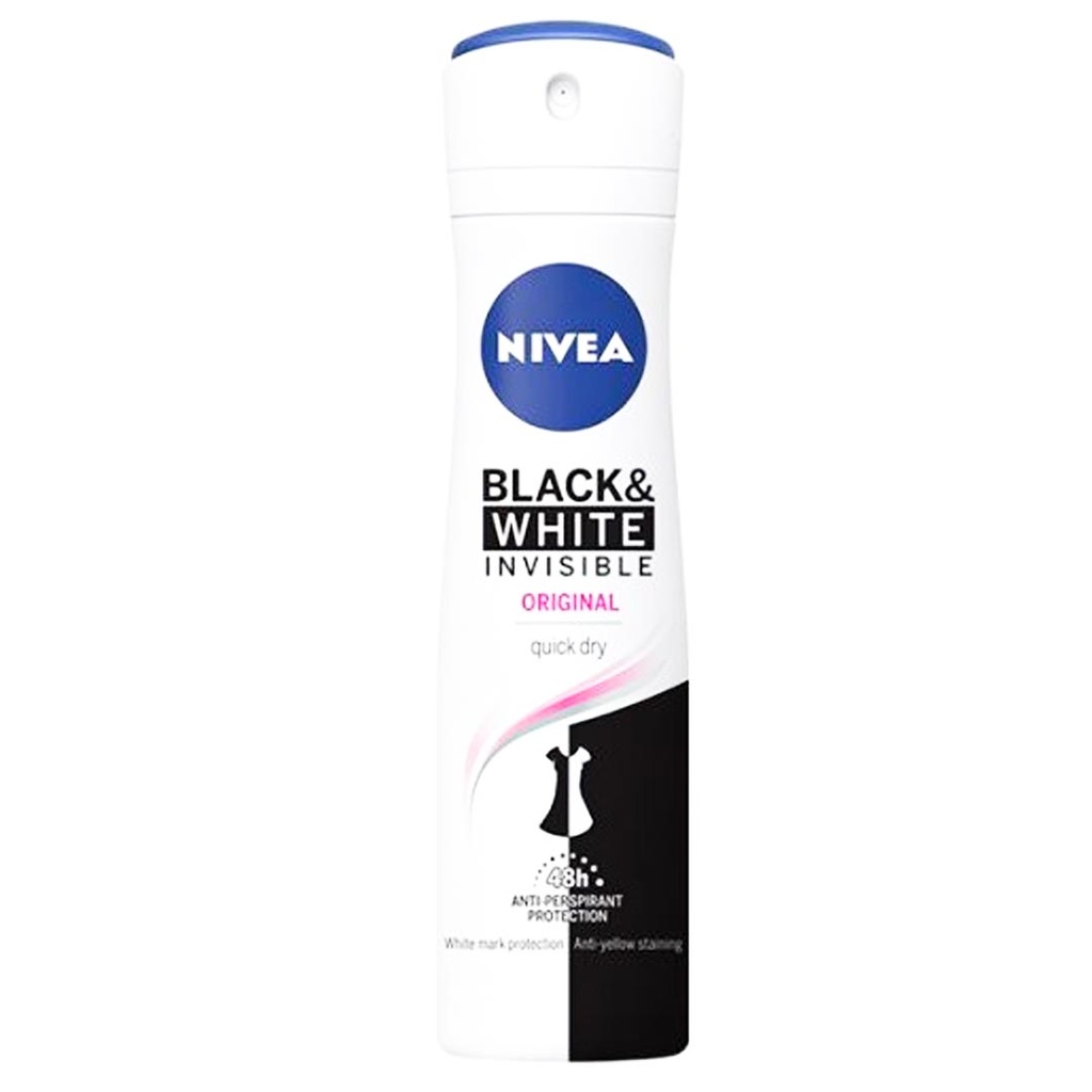 نيفيا مزيل - Nivea Deodorant (سبراى, نسائى, 150ml, بلاك&وايت انفيزبل اوريجنال, بدون)