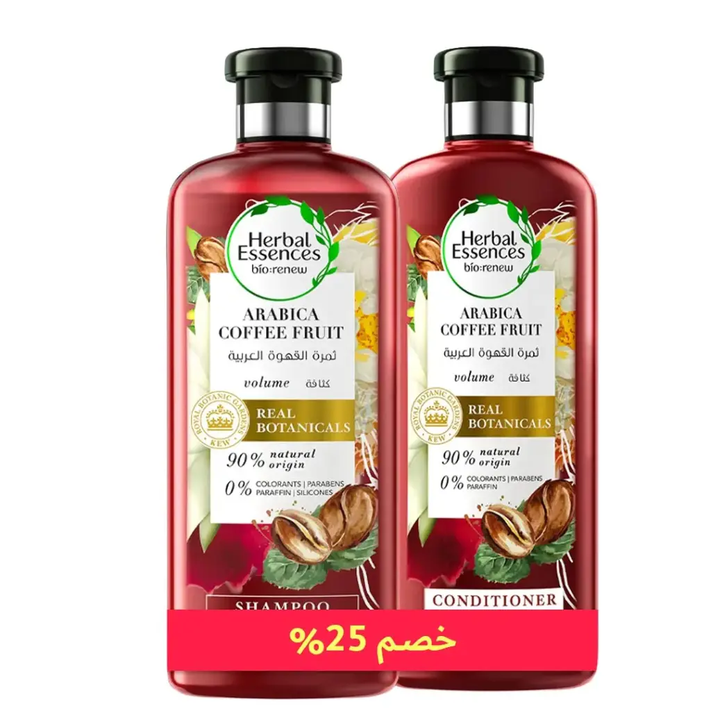 هربل ايسنسز شامبو - Herbal Essences Shampoo (400ml+400ml, Arabica Coffee, +Conditioner 25%)