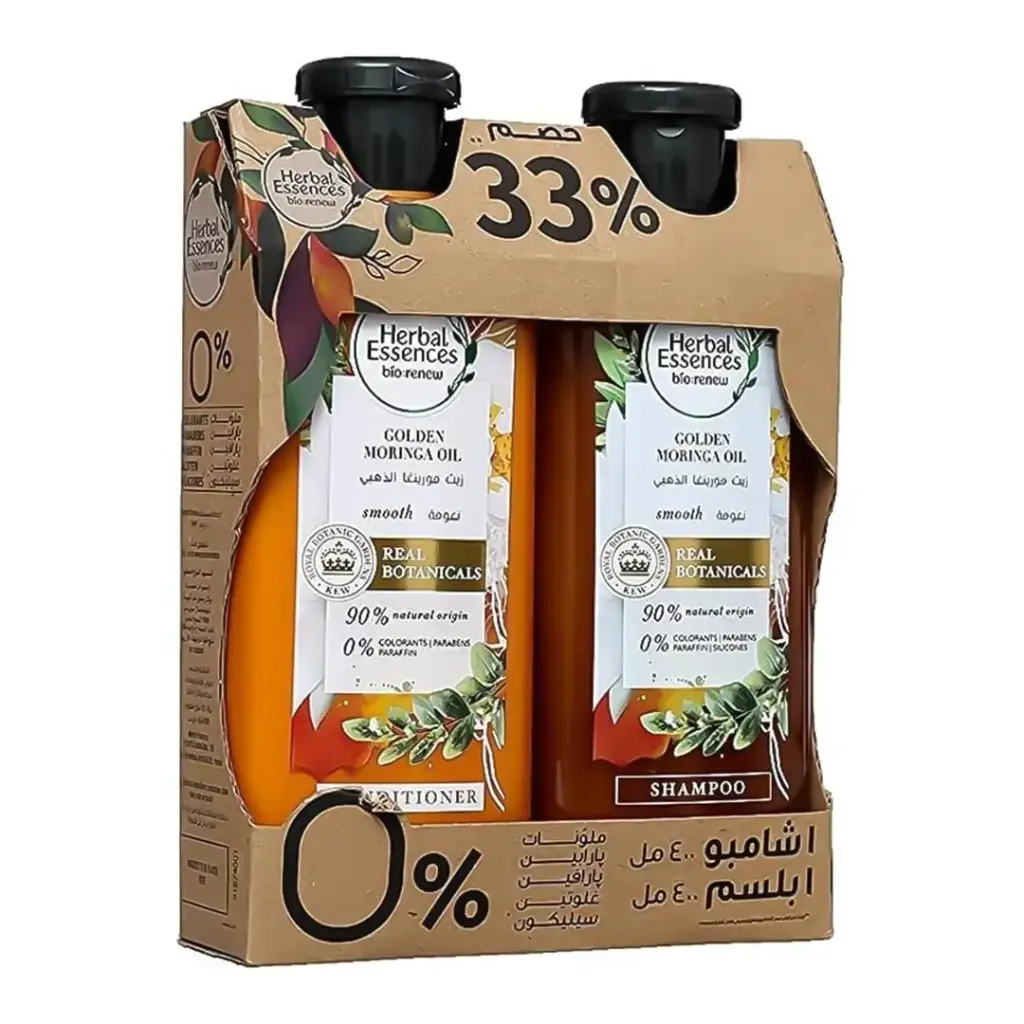 هيربل اسنسز شامبو - Herbal Essences Shampoo (400ml+400ml, مورينجا ذهبى, + بلسم عرض خاص)