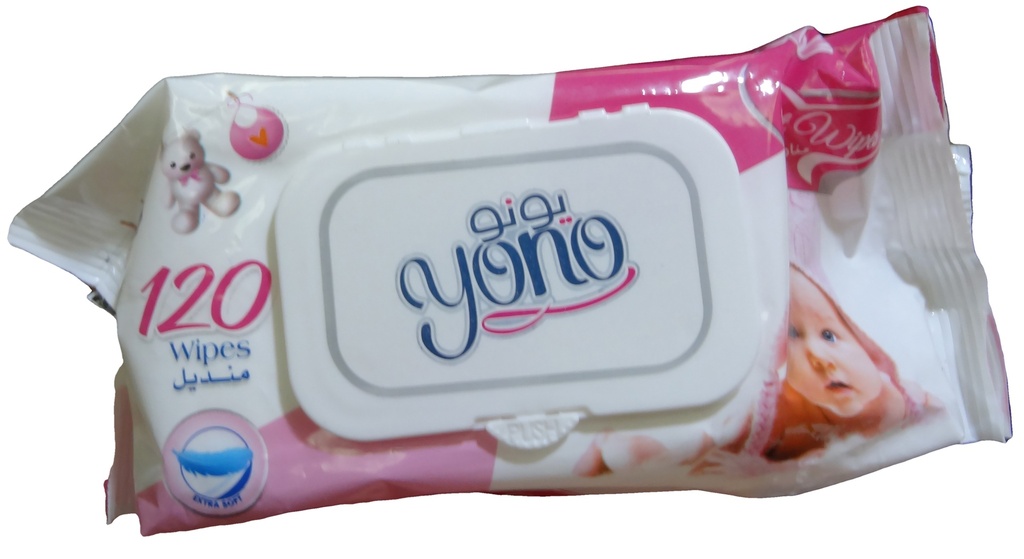 يونو مناديل - Yono Wipes (120PC, ابيض&روز)