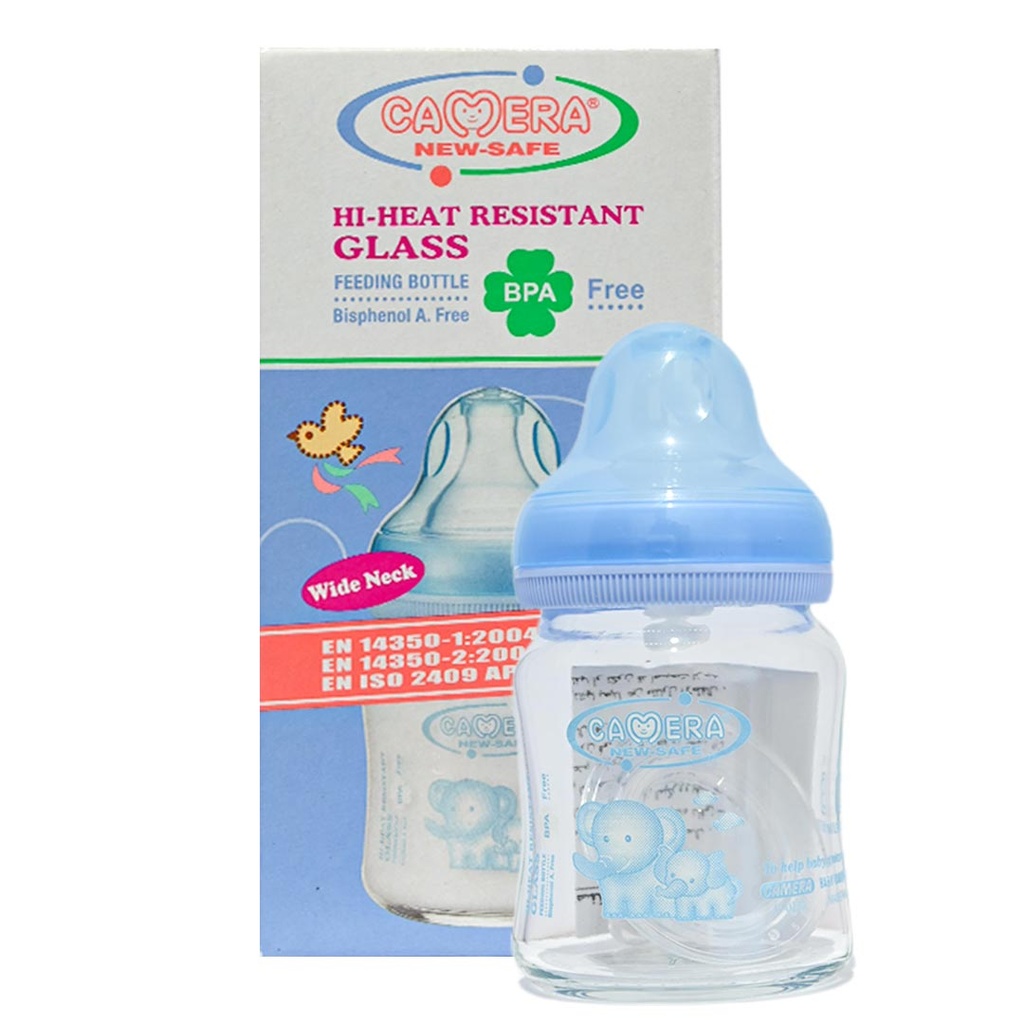 Camera Feeder Bottle Pyrex Glass WIDE NECK No:22014 Color: Blue Size: 120ml 