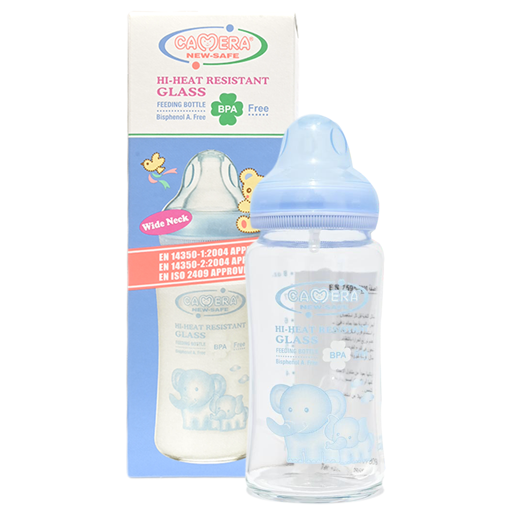 Camera Feeder Bottle Pyrex Glass WIDE NECK No:22018 Color: Blue Size: 240ml (240ml, Blue)