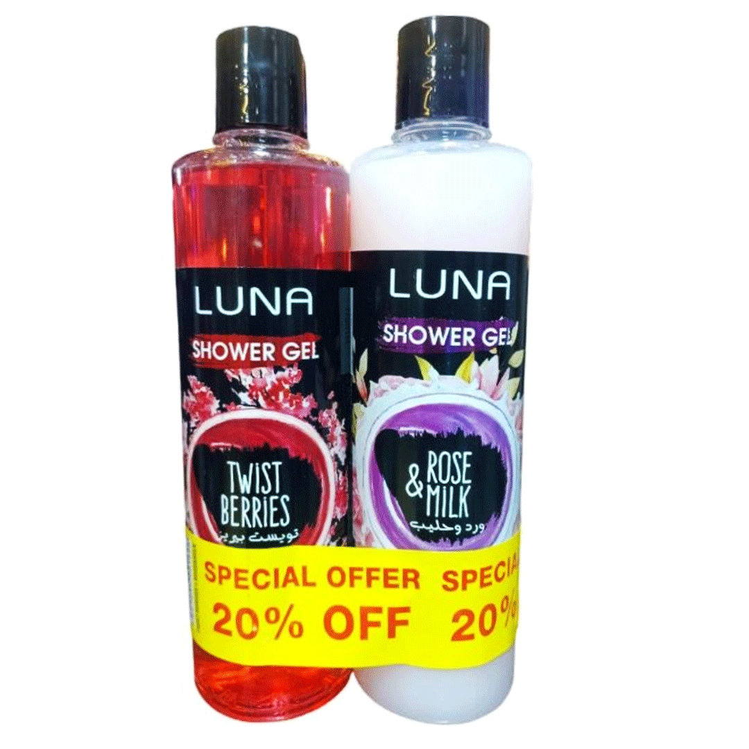 لونا شاور تويست بريز & ورد و حليب عرض 20% - Luna Shower Twist Berries & Rose Milk Offer 20% (500ml+500ml)