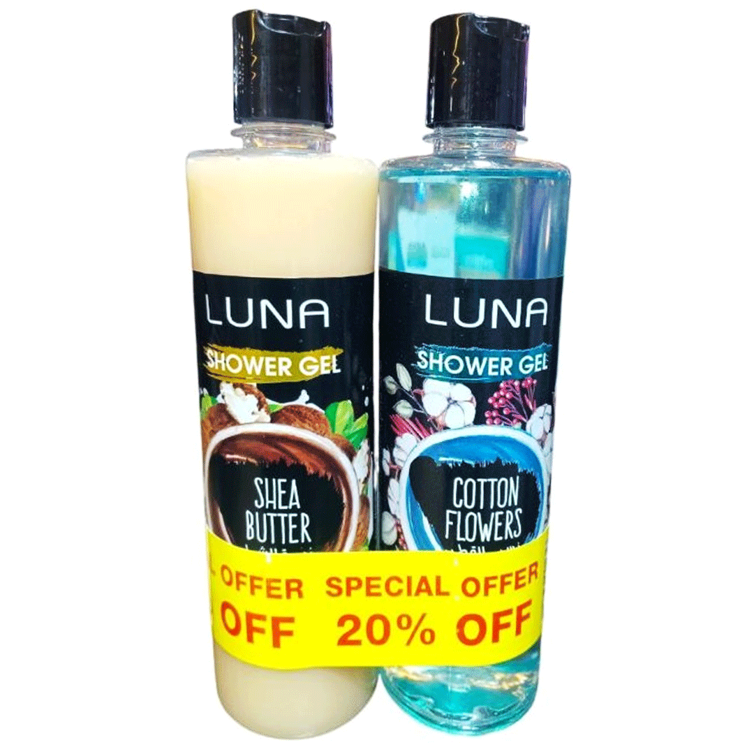 لونا شاور نسيم القطن & زبدة شيا عرض 20% - Luna Shower Cotton Flowers & Shea Butter Offer 20% (500ml+500ml)