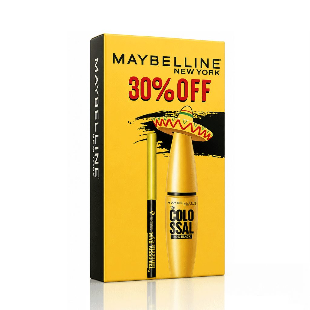 مايبلين ماسكارا ذا كلوسال + قلم كاجال خصم 30% - Maybelline Mascara The Colossal + Pen Kajal Offer 30%