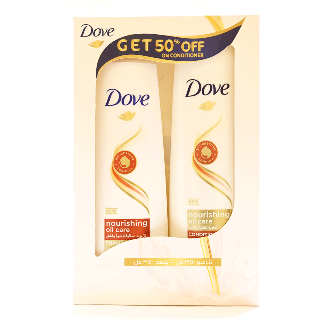 دوف شامبو زيوت مغذية + بلسم خصم 50% - Dove Shampoo Nourishing Oil + Conditioner Offer 50% (350ml+350ml)